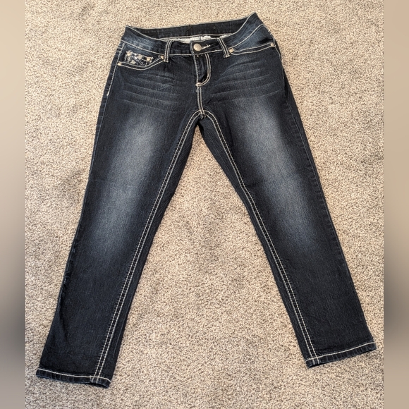 Women's Love Indigo Dark Wash Capris Denim Blue Jeans Stretch Sz: 4 Design Pants - Picture 2 of 14